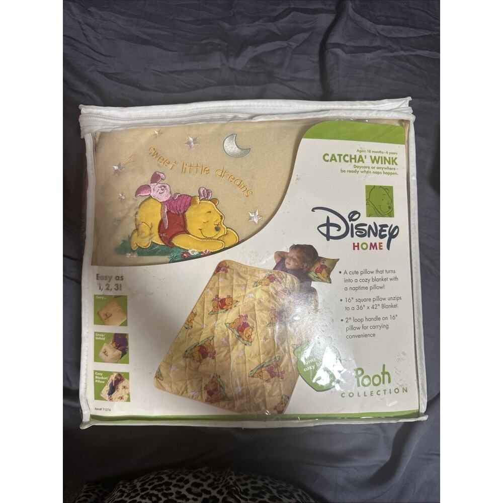 NEW Disney Home Pooh Bear Kids Catcha' Wink Blanket Pillow Combo Daycare Travel